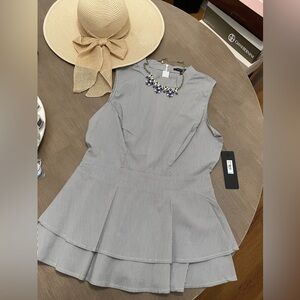 Eva Longoria Peplum Tank Top w/ gray and white pin stripes- Size Medium